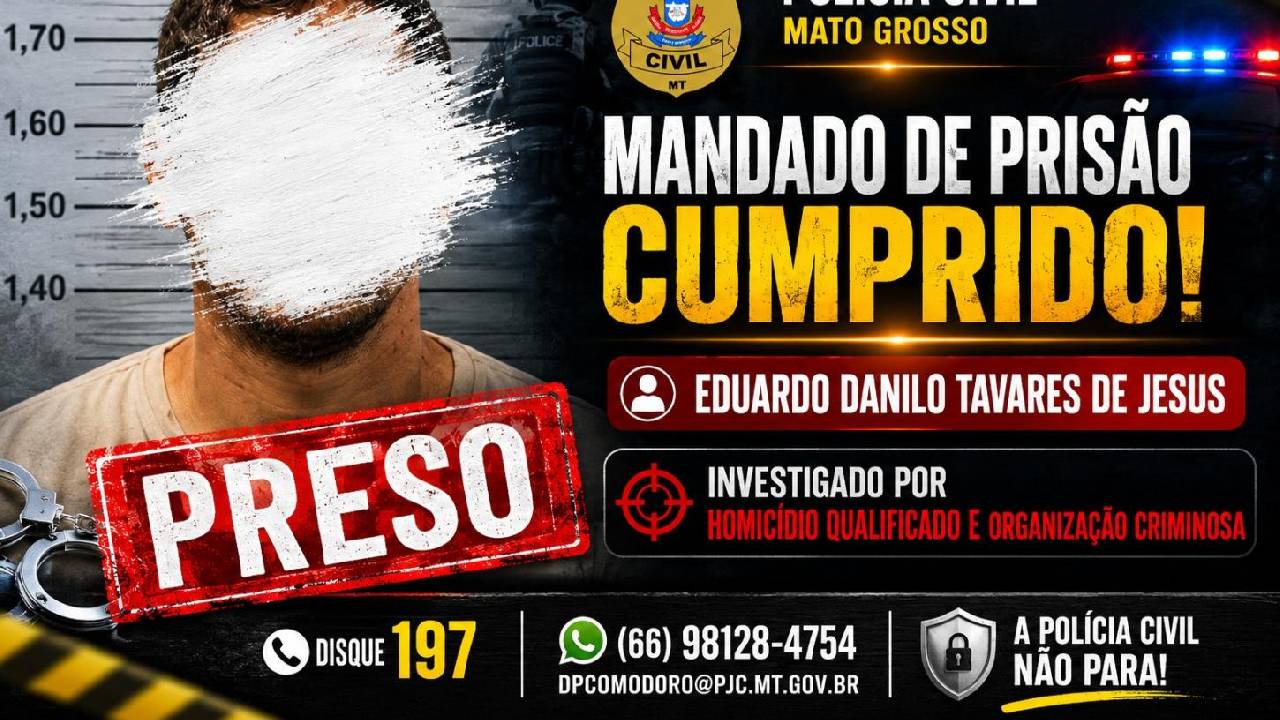 Polícia Civil cumpre mandado de prisão contra investigado por homicídio qualificado e organização criminosa
