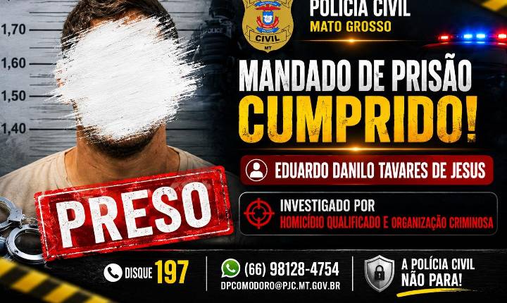 Polícia Civil cumpre mandado de prisão contra investigado por homicídio qualificado e organização criminosa