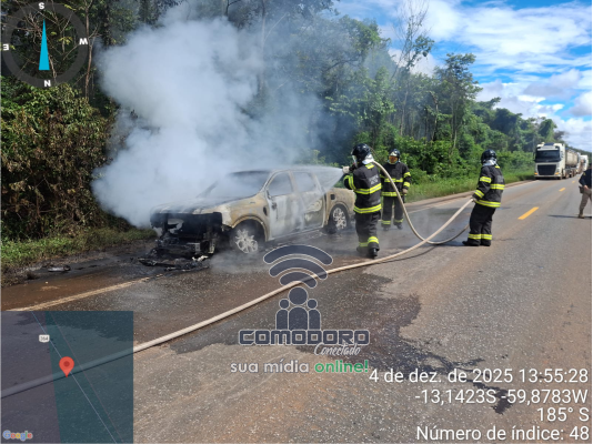 Caminhonete Ford Ranger 2024 pega fogo na BR-174 após falha técnica; veículo havia saído de revisão há 15 dias