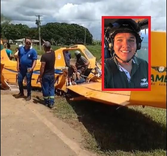 Avião agrícola cai às margens de rodovia e piloto morre em MT; vídeo