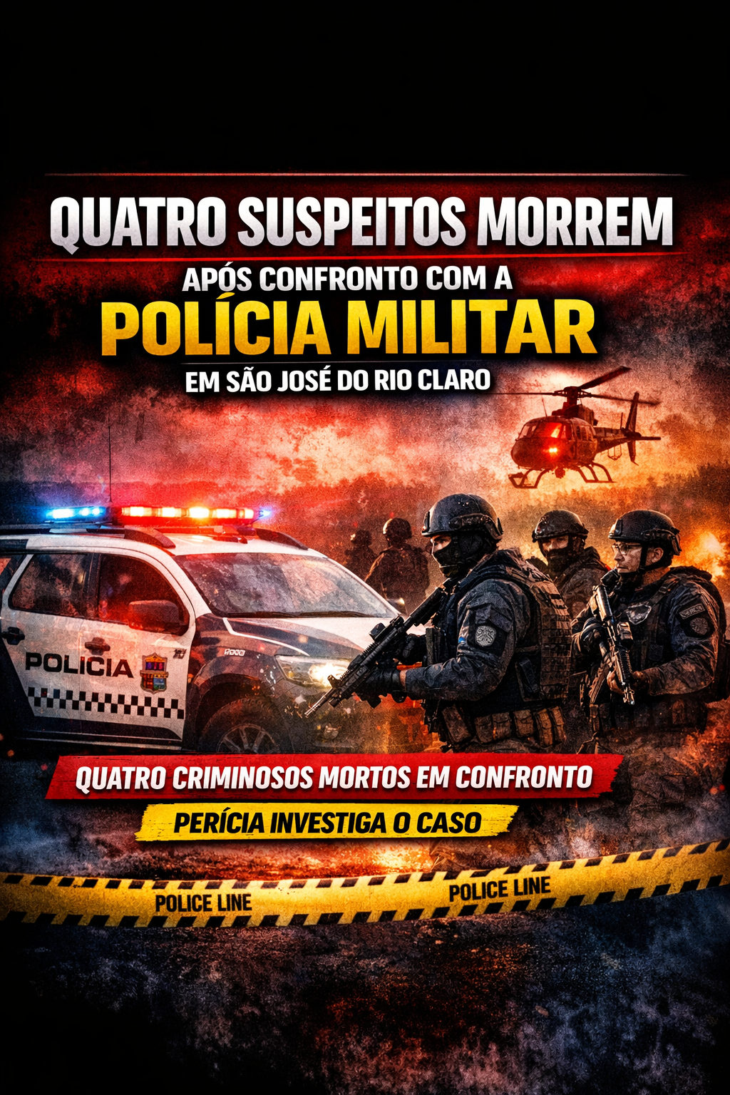 Quatro suspeitos morrem após confronto com a Polícia Militar em São José do Rio Claro
